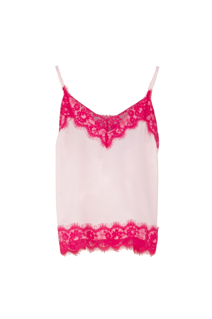 KAOS Top in raso rosa con dettagli in pizzo fucsia - Mancinelli 1954