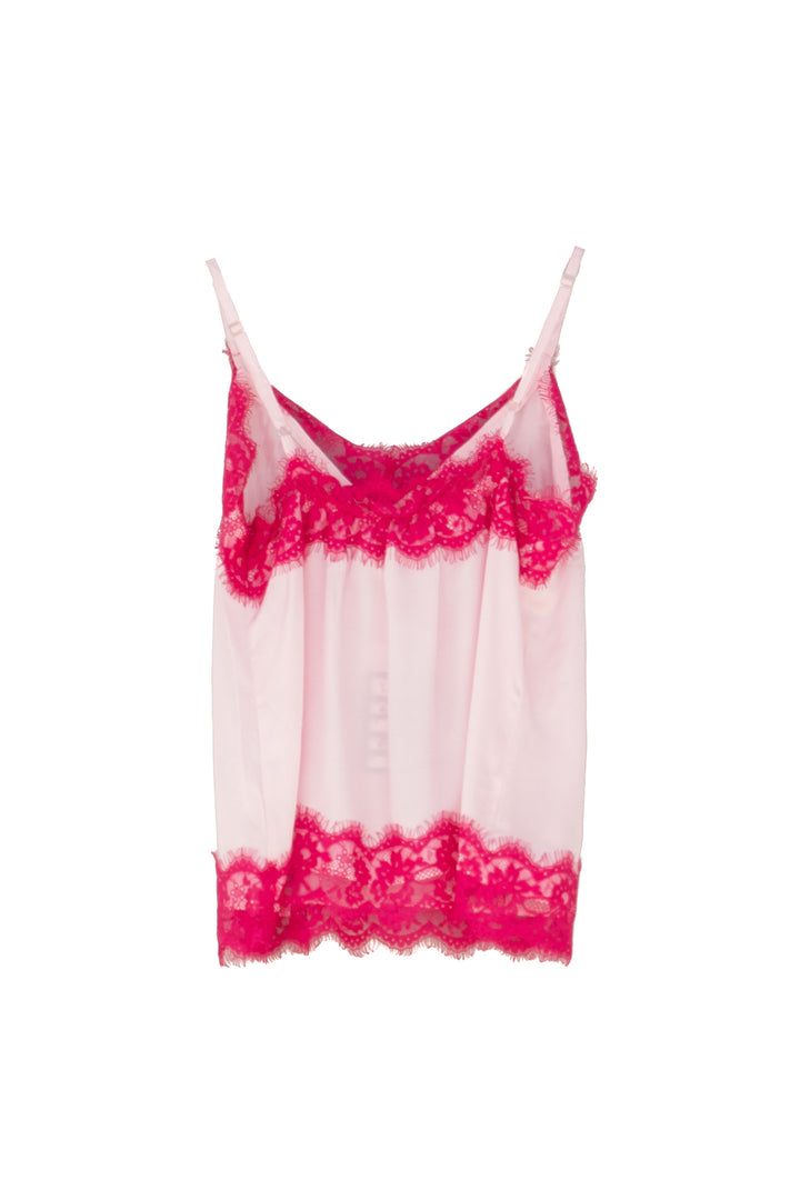 KAOS Top in raso rosa con dettagli in pizzo fucsia - Mancinelli 1954