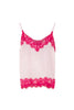 Top in raso rosa con dettagli in pizzo fucsia