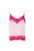 Top in raso rosa con dettagli in pizzo fucsia