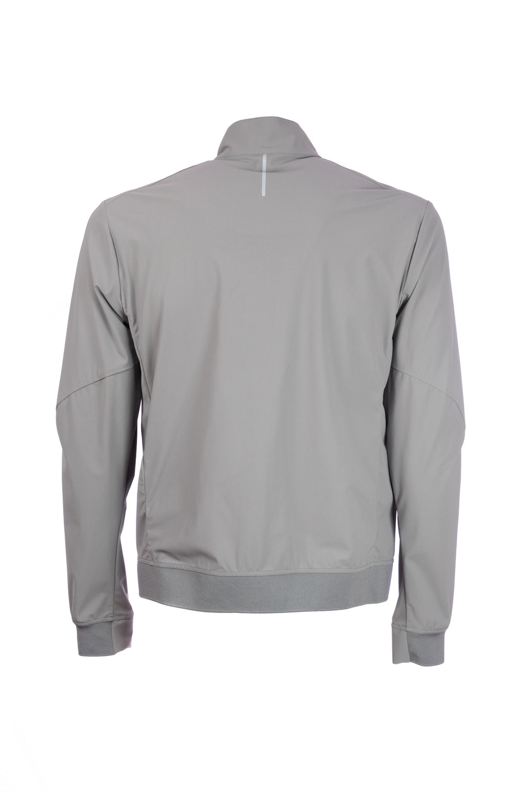 Gray packable bomber jacket in bi-stretch knit fabric