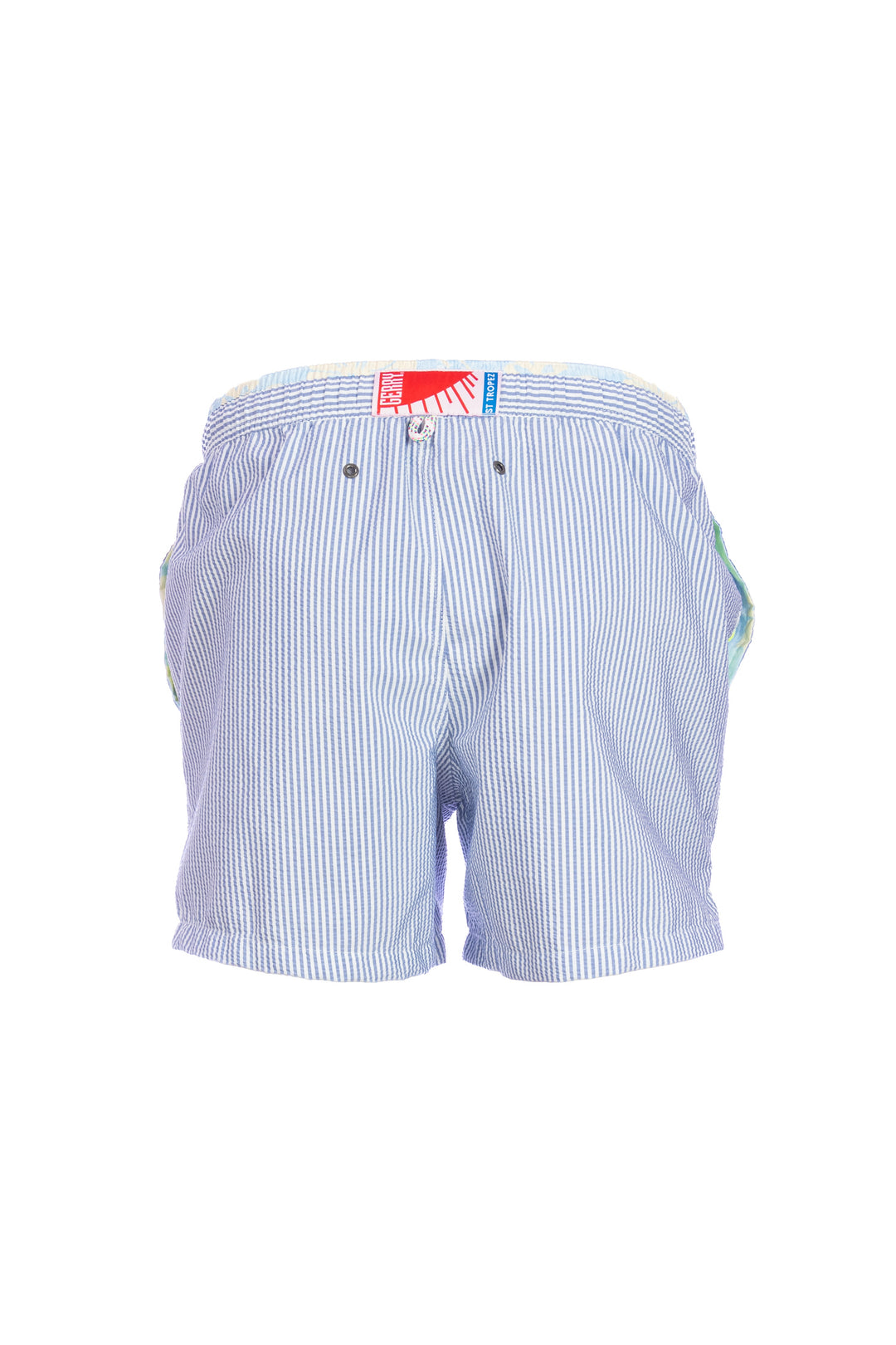 Light blue seersucker striped swim shorts