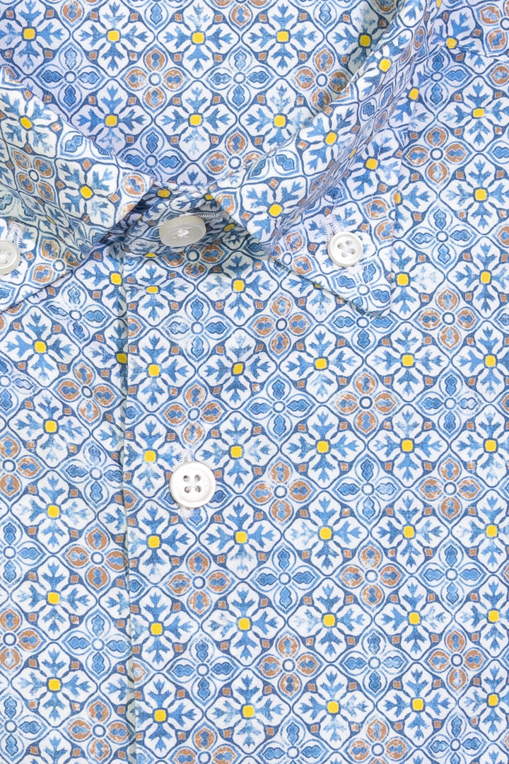 Chemise boutonnée slim bleu clair en coton à carreaux