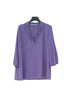 Blusa viola in georgette con collo coreano aperto