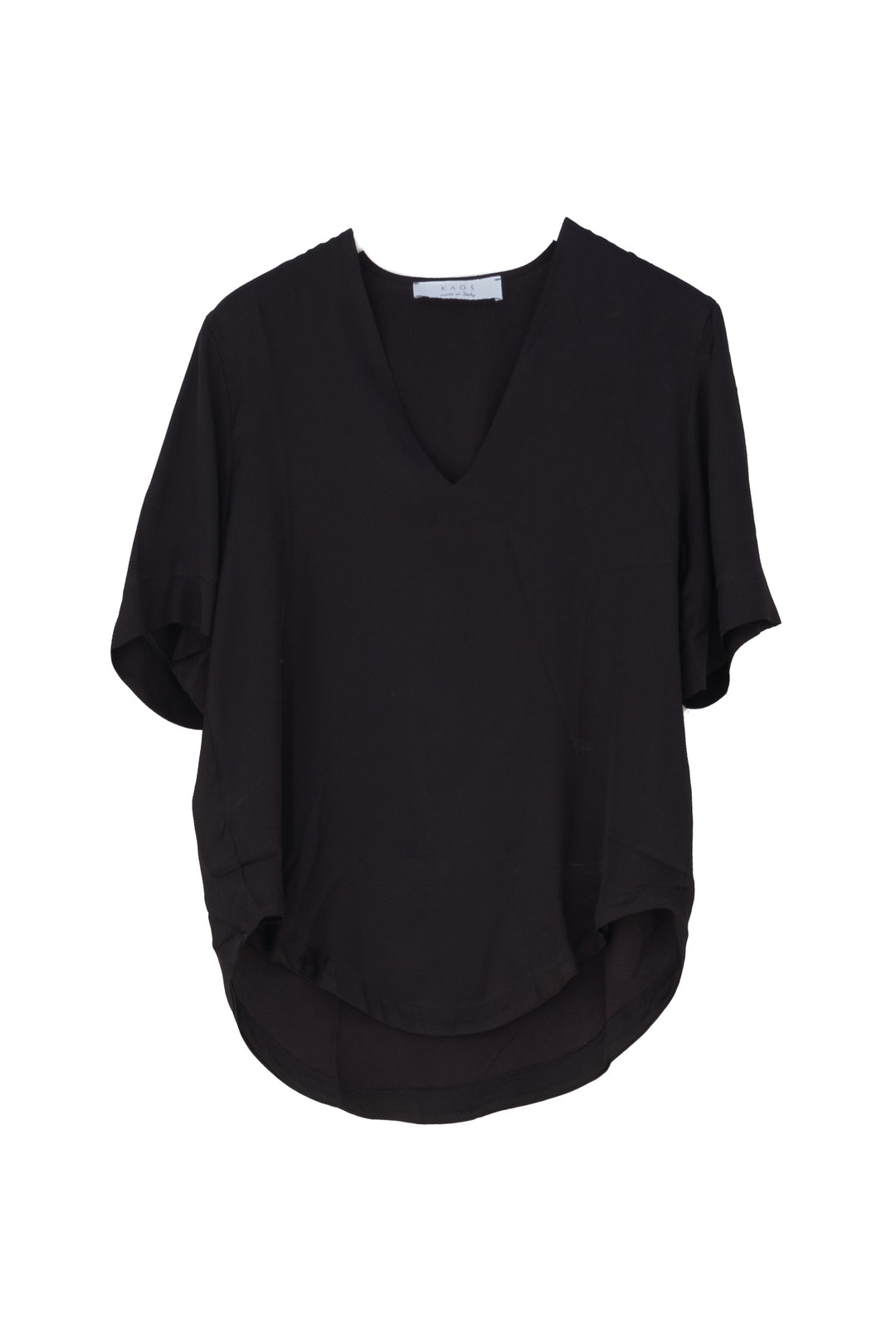 KAOS Blusa nera in raso con scollo a V - Mancinelli 1954