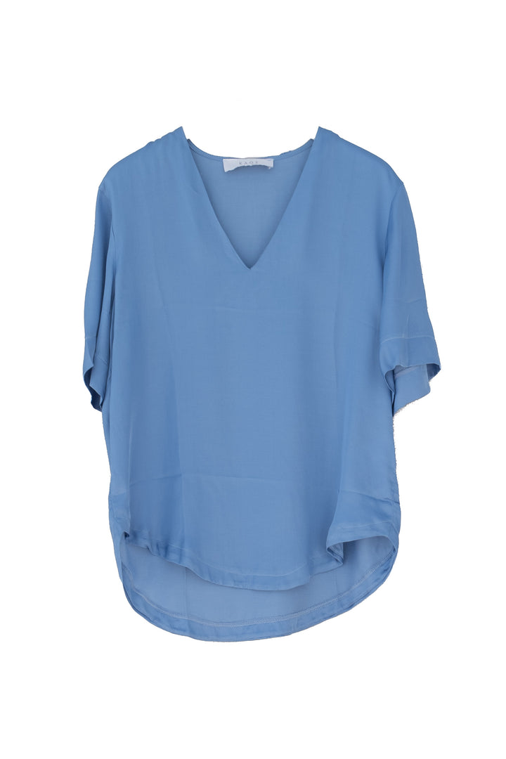 KAOS Blusa blu in raso con scollo a V - Mancinelli 1954