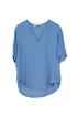 Blue satin blouse with V-neck