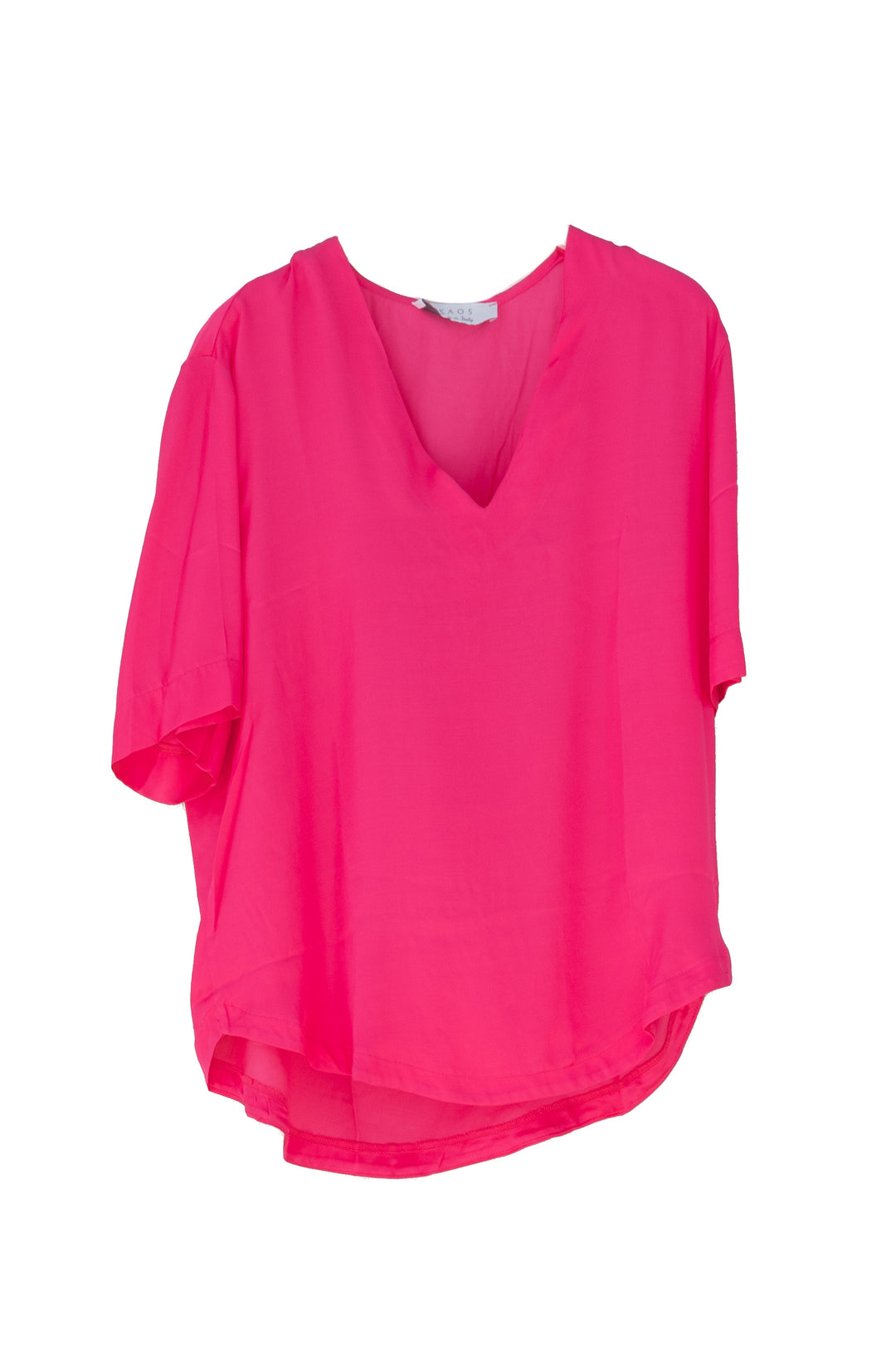 KAOS Blusa fucsia in raso con scollo a V - Mancinelli 1954