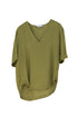 Olive Green Satin V-Neck Blouse