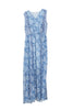 Blue floral ceremonial dress in sleeveless crepon