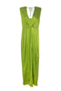 Abito lungo “AMAL” verde kiwi in jersey lucido con gonna a petalo