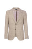 Two-button beige patterned jacket unlined in cotton and virgin wool blend