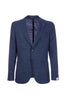 Two-button blue patterned jacket unlined in cotton and virgin wool blend