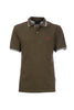 Polo verde oliva in cotone stretch con colletto e maniche in contrasto