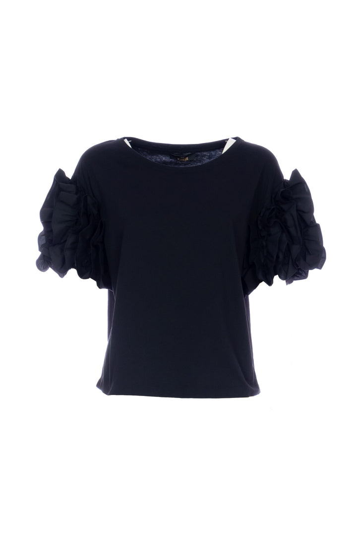 ACTITUDE TWINSET T-shirt nera con volant in popeline - Mancinelli 1954