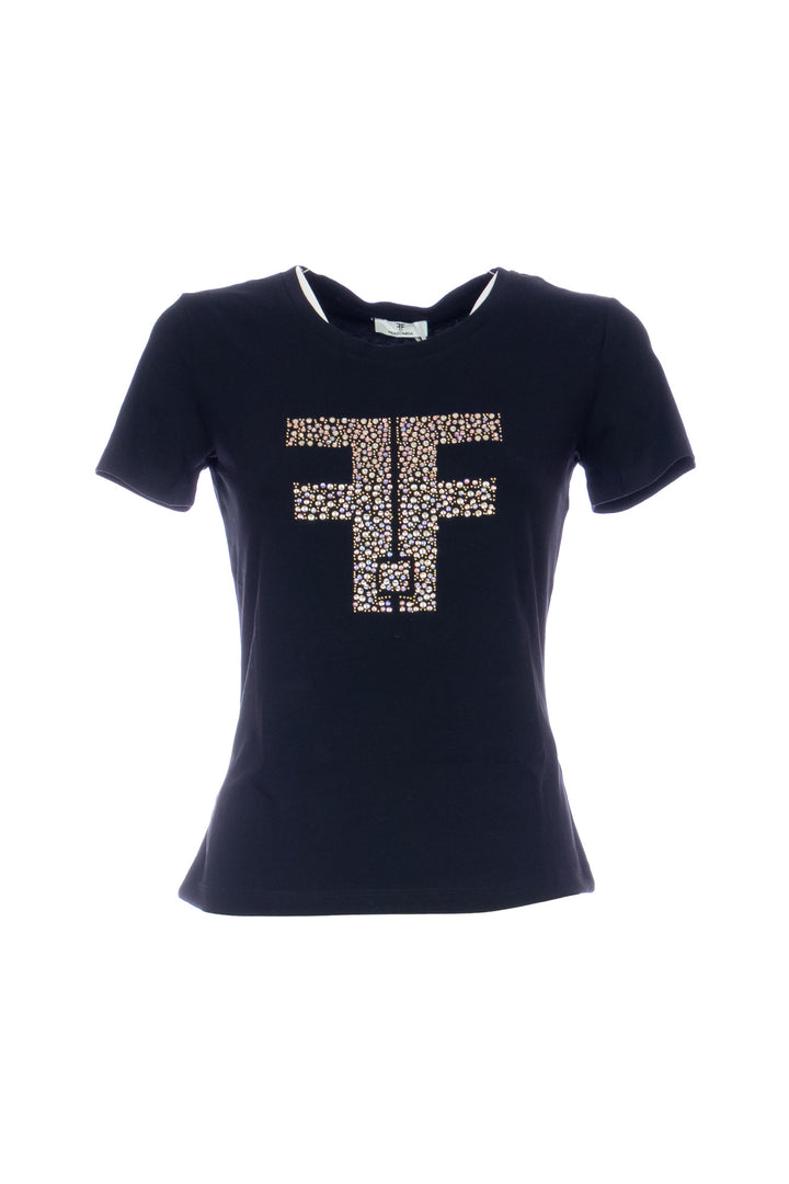 FRACOMINA T-shirt regular nera in jersey stretch con strass - Mancinelli 1954