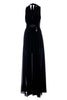 Long black sleeveless dress with georgette