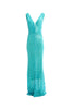 Long turquoise slim dress with bright sequins