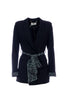 Long black regular blazer in technical fabric with sash