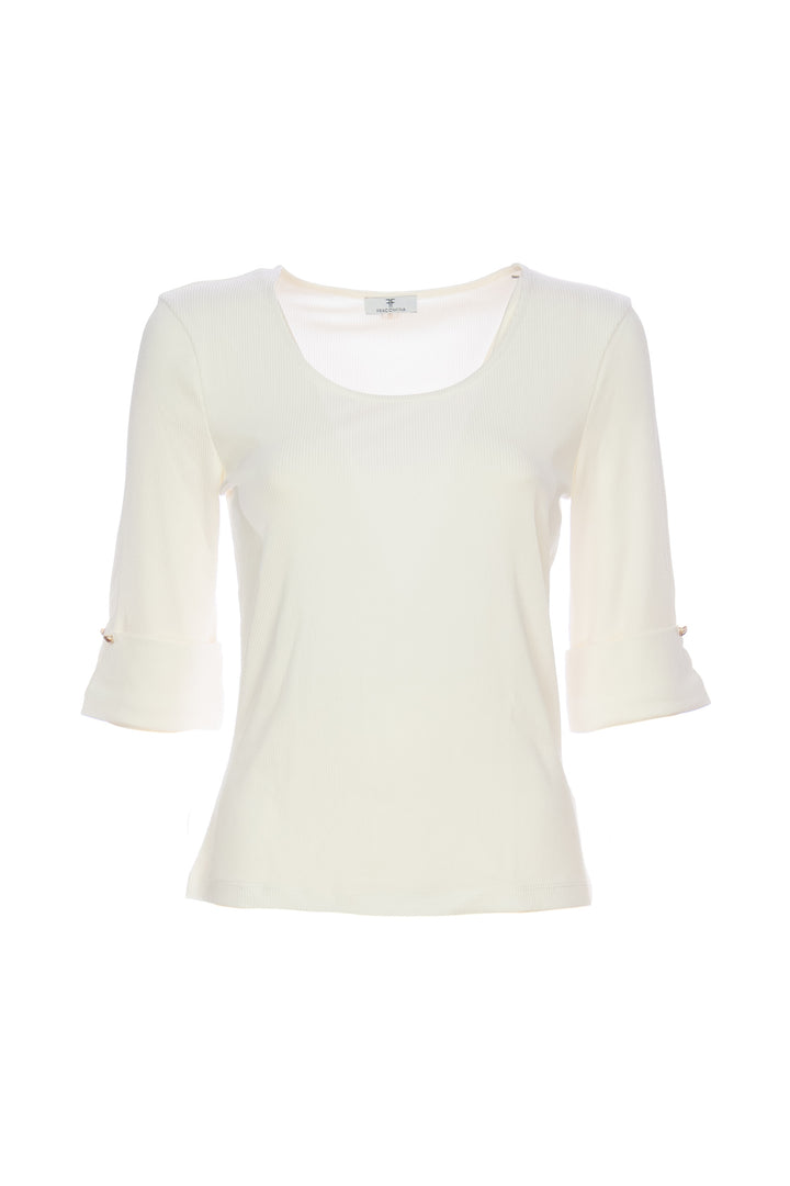 FRACOMINA Top regular bianco in jersey con scollo a V - Mancinelli 1954