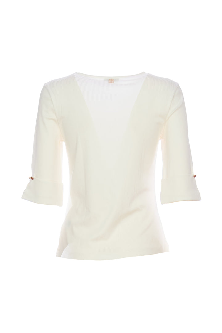 FRACOMINA Top regular bianco in jersey con scollo a V - Mancinelli 1954