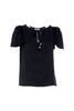 Regular black blouse with teardrop on the neckline