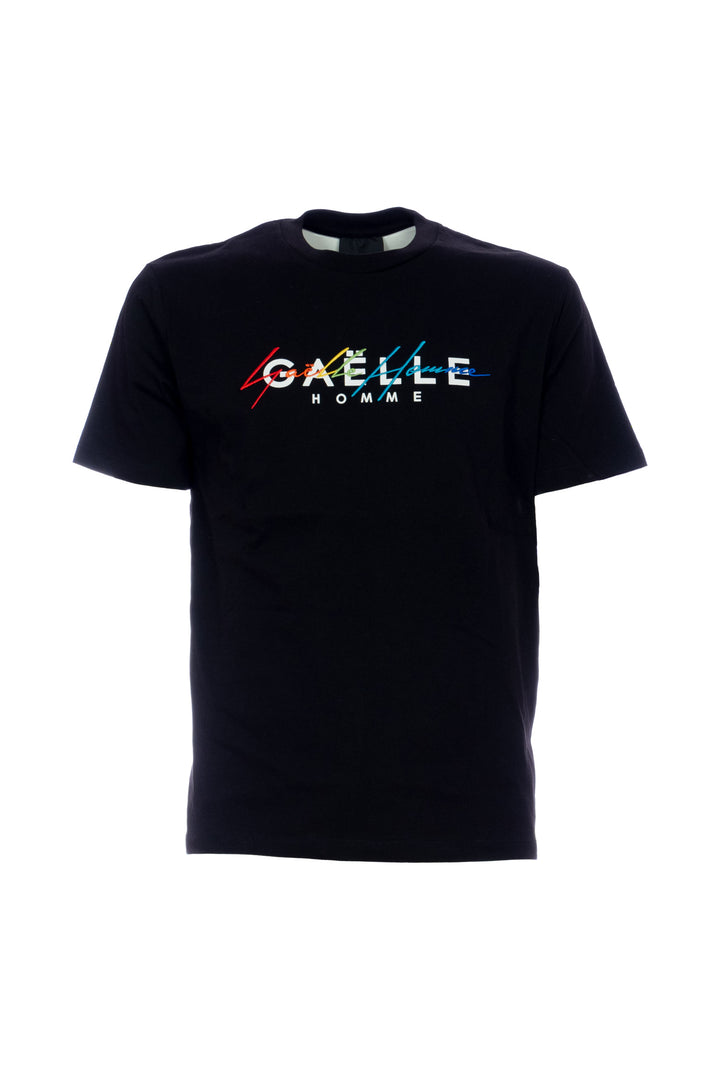 GAELLE T-shirt nera in jersey di cotone con logo stampato - Mancinelli 1954