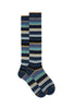 Long blue multicolor striped cotton socks