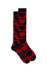 Long red cotton socks with maxi hearts pattern