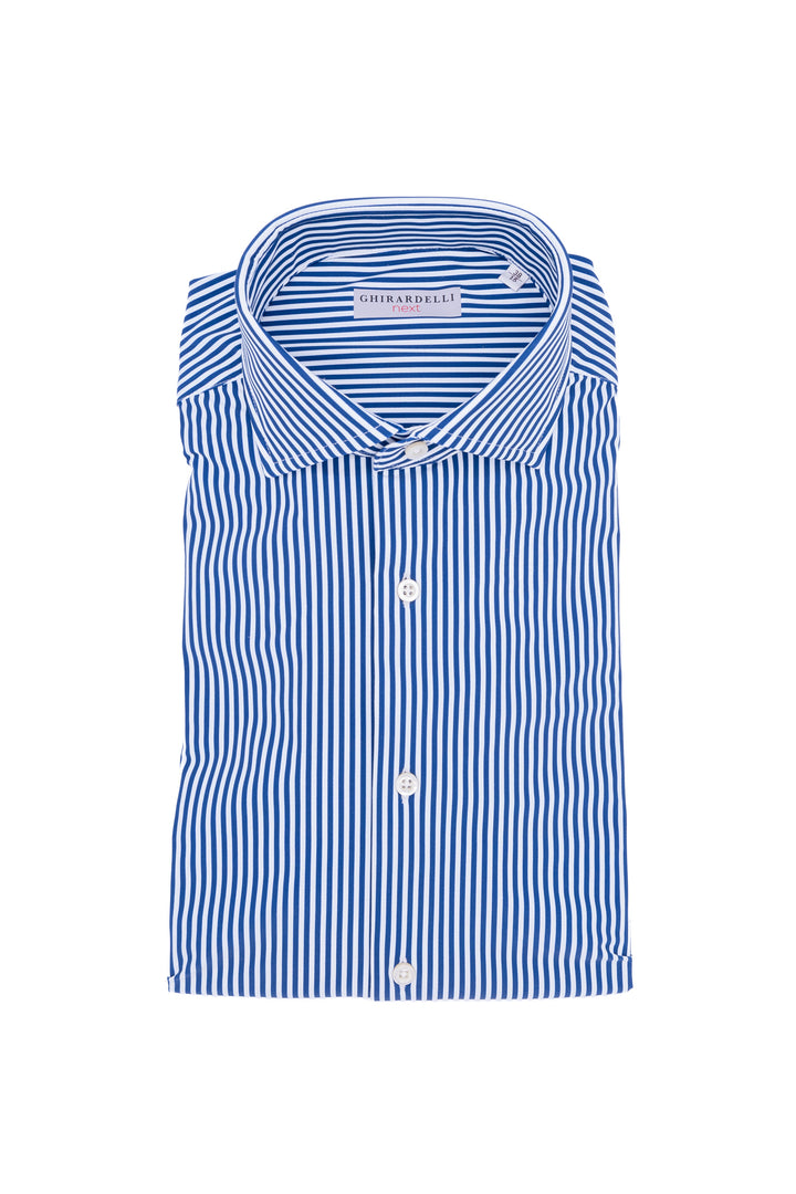 GHIRARDELLI Camicia slim a righe bianche e blu in tessuto tecnico stretch - Mancinelli 1954