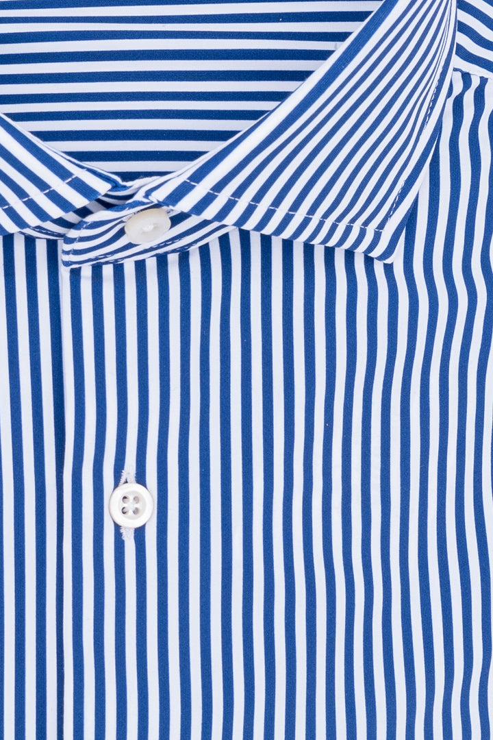 GHIRARDELLI Camicia slim a righe bianche e blu in tessuto tecnico stretch - Mancinelli 1954