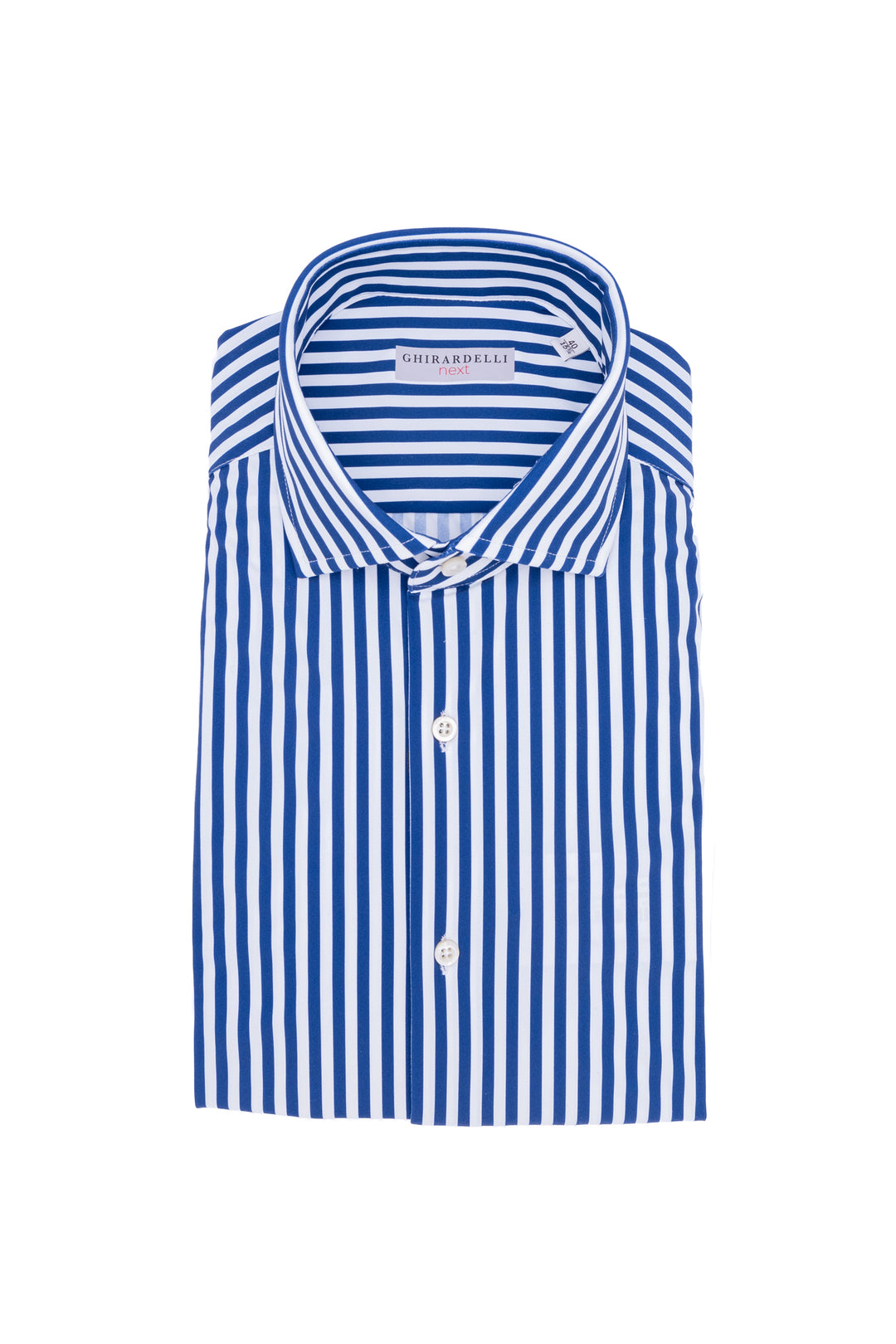 GHIRARDELLI Camicia slim a righe bianche e blu in tessuto tecnico stretch - Mancinelli 1954