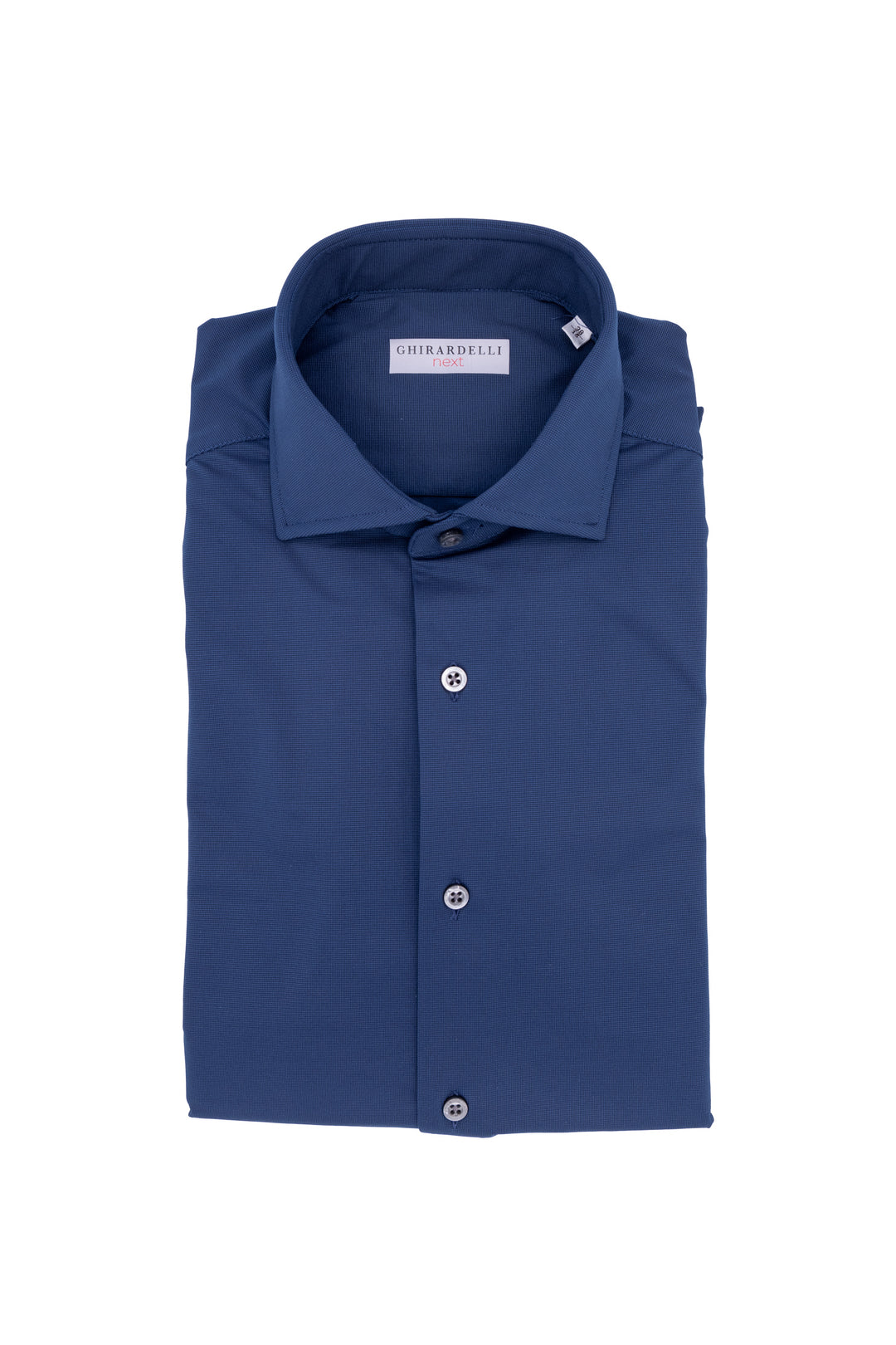 GHIRARDELLI Camicia slim blu in tessuto tecnico stretch con microfantasia a punti - Mancinelli 1954