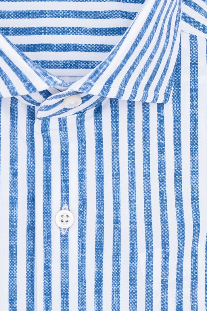 GHIRARDELLI Camicia slim in tessuto tecnico stretch a righe bianche e azzurre - Mancinelli 1954