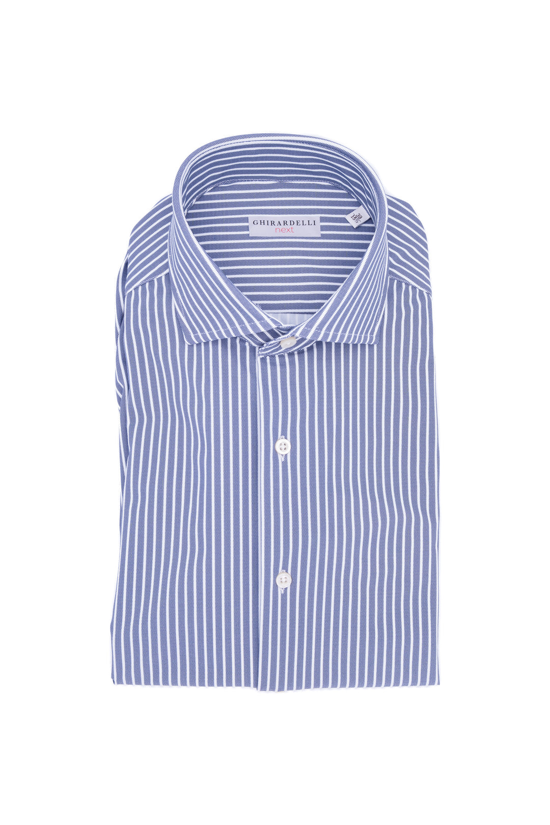 GHIRARDELLI Camicia slim in tessuto tecnico stretch a righe microfantasia blu e bianche - Mancinelli 1954