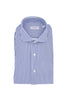 Slim shirt in stretch technical fabric with blue and white micro-patterned stripes