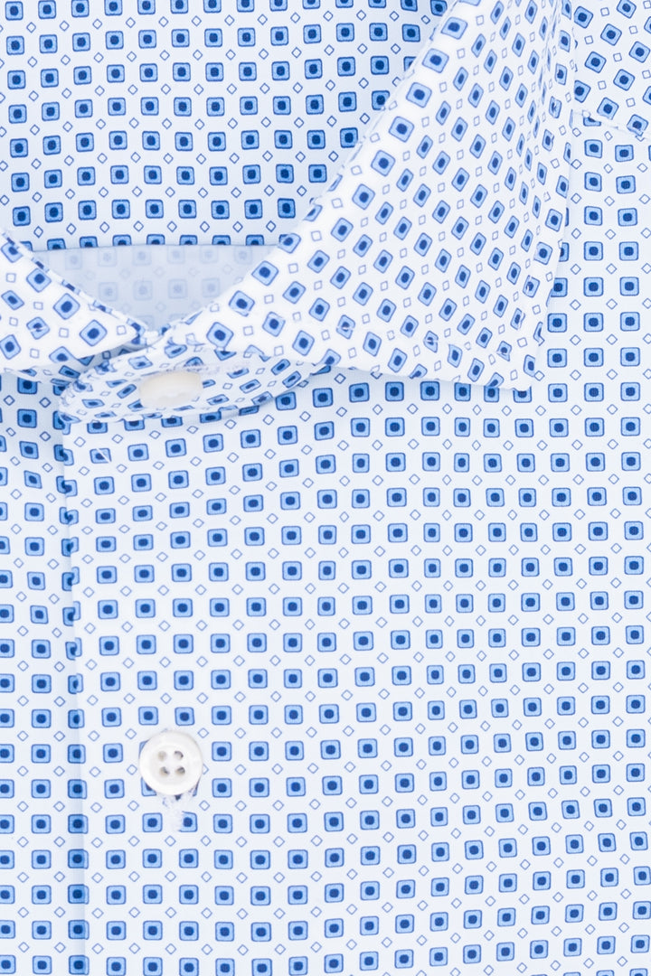 GHIRARDELLI Camicia slim in tessuto tecnico stretch con stampa geometrica azzurra - Mancinelli 1954