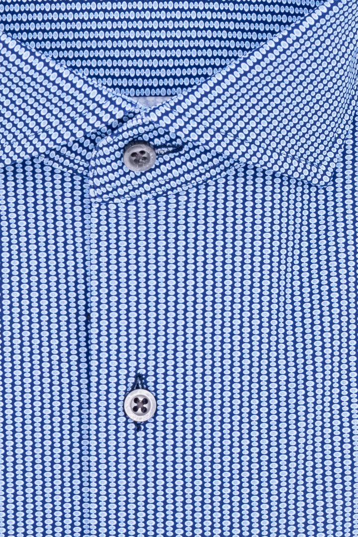 GHIRARDELLI Camicia slim in tessuto tecnico stretch con microstampa geometrica celeste - Mancinelli 1954