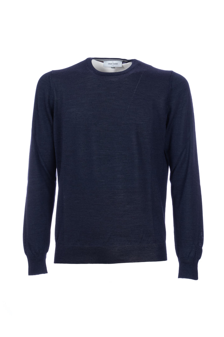 GRAN SASSO Maglia girocollo blu navy in misto lana merinos e seta - Mancinelli 1954