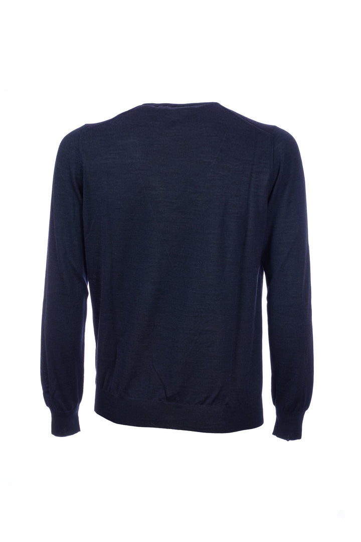 GRAN SASSO Maglia girocollo blu navy in misto lana merinos e seta - Mancinelli 1954