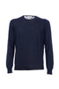 Navy blue crew-neck sweater in merino wool and silk blend