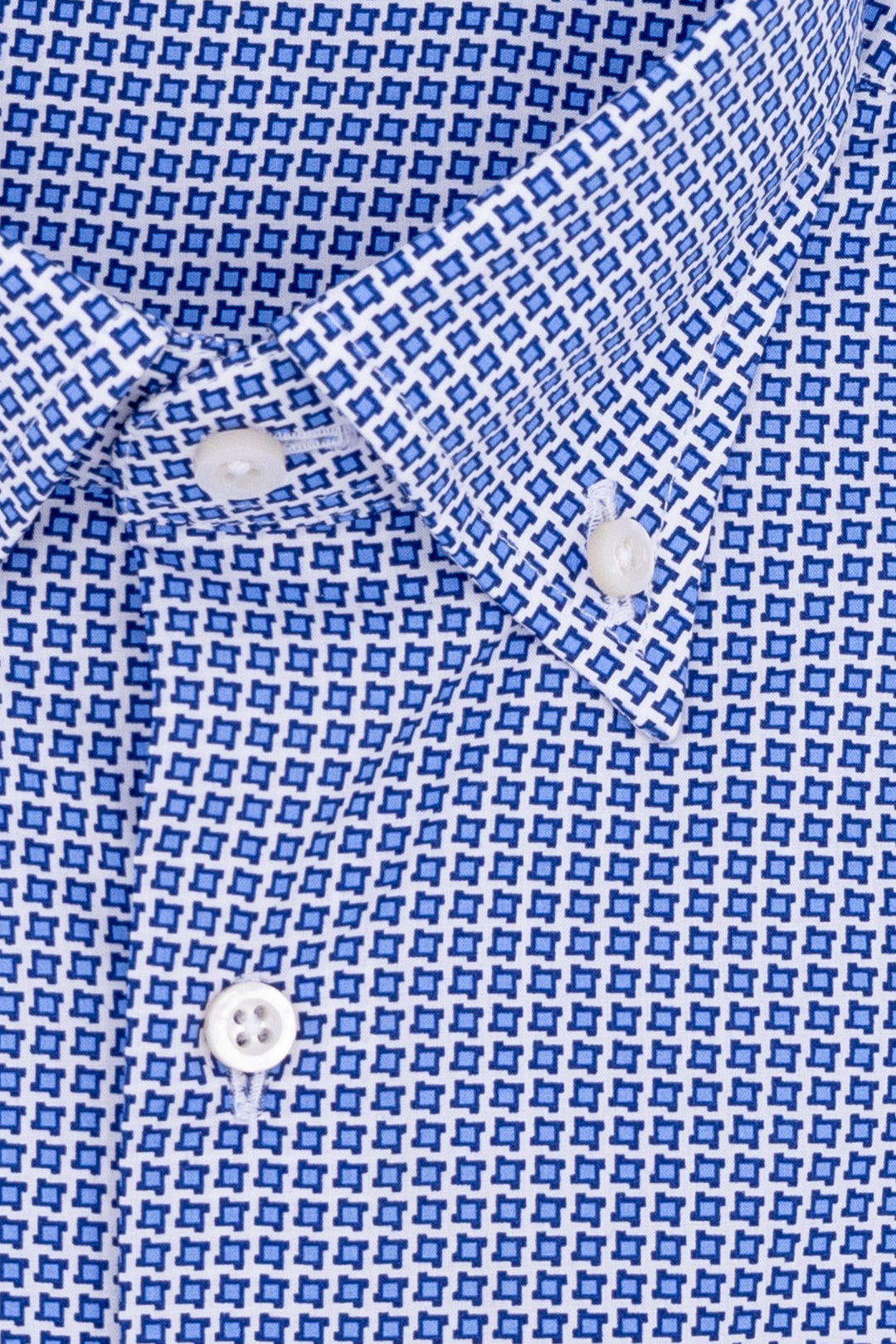 HDP Camicia button down blu in cotone con microstampa geometrica - Mancinelli 1954