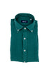 Green linen slim button-down shirt