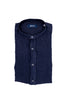 Chemise slim col mao en lin bleu nuit