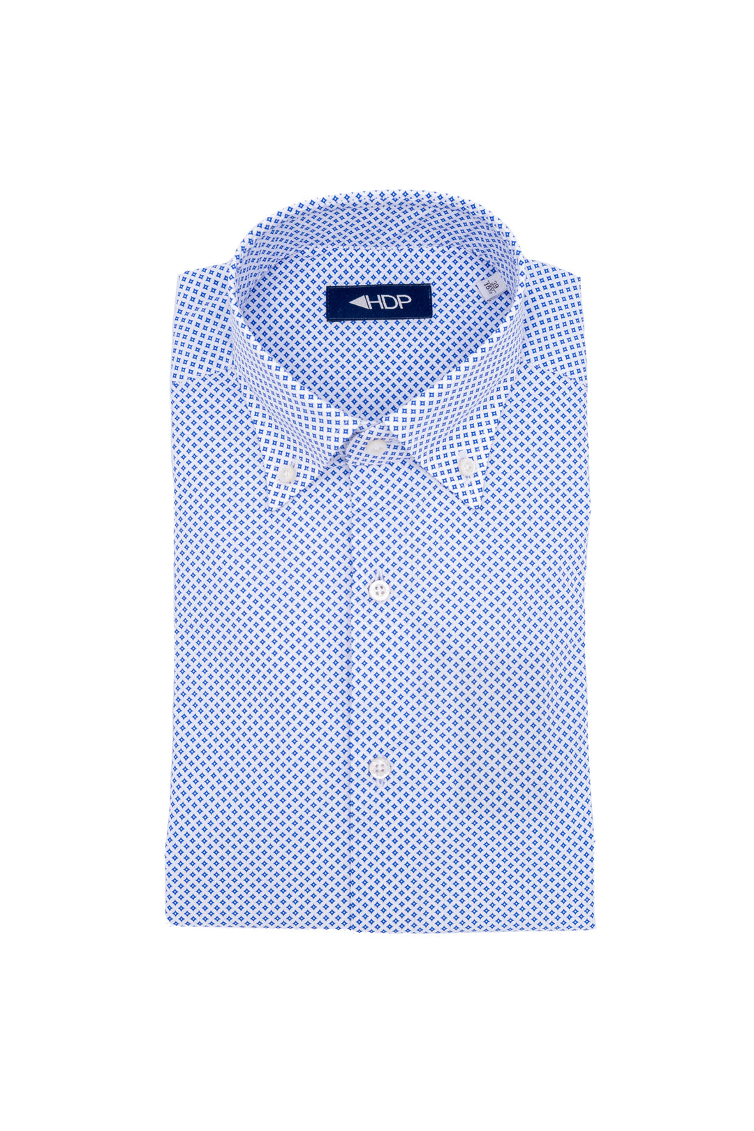 HDP Camicia slim button down in cotone con microstampa geometrica azzurra - Mancinelli 1954