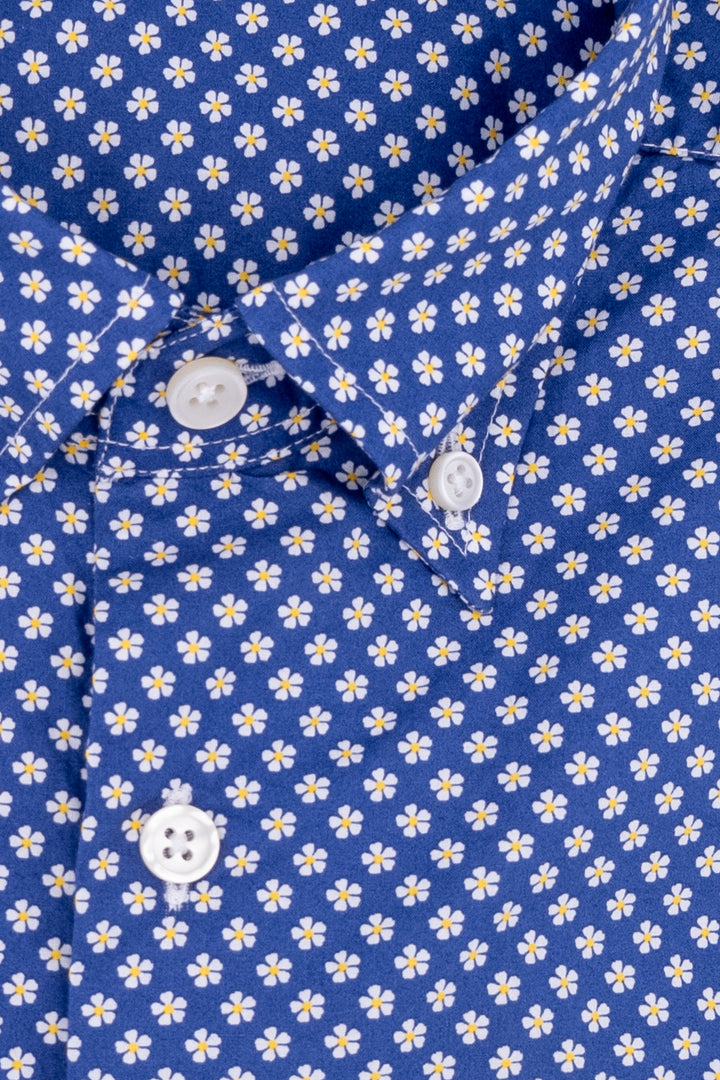 HDP Camicia button down blu in cotone lavato con microstampa a fiori - Mancinelli 1954
