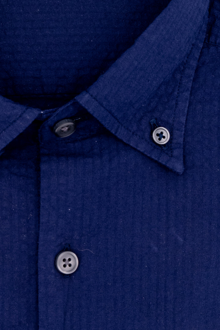 HDP Camicia button down blu scuro in cotone seersucker - Mancinelli 1954