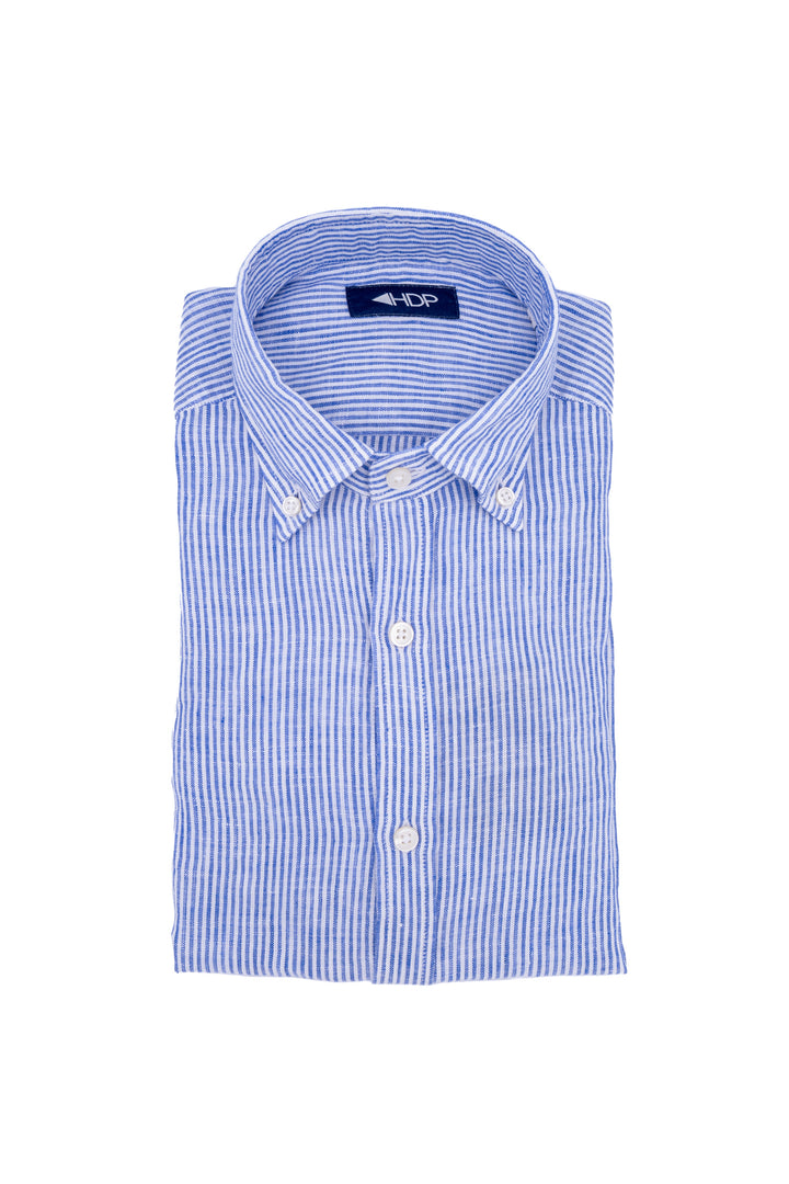 HDP Camicia slim button down in lino a righe bianche e blu - Mancinelli 1954