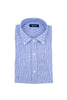 Slim button-down shirt in white and blue striped linen