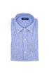 Slim button-down shirt in white and blue striped linen